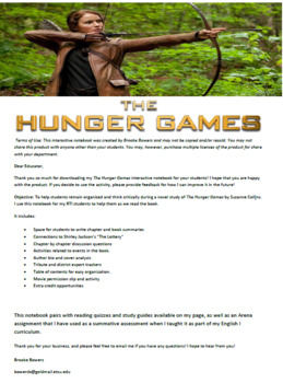 Preview of The Hunger Games Novel Study Notebook