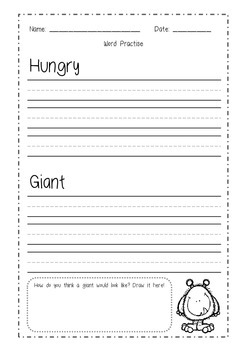 The Hungry Giant Word Practise and Word Search by Cherie L | TpT