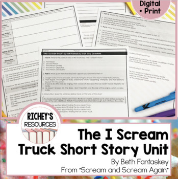 Preview of The I Scream Truck Short Story Unit by Beth Fantaskey Digital and Print