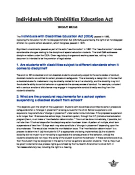 Preview of The IDEA ACT "10-Day Rule" - Quick Reference Guide