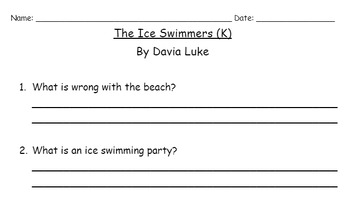 Preview of The Ice Swimmers (K) Reading Comprehension