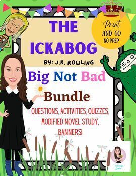 Preview of The Ickabog Bundle: Questions, Chapters Tests, IEP questions, posters
