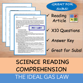 Preview of The Ideal Gas Law - Reading Passage and x 10 Questions (EDITABLE)