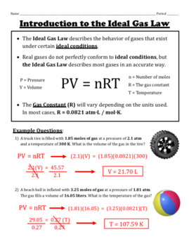 The Ideal Gas Law and Dalton's Law -- Notes and Worksheet Set by