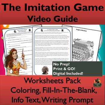 Preview of The Imitation Game Video Guide Worksheet Pack! with Info Text, Coloring, & more!