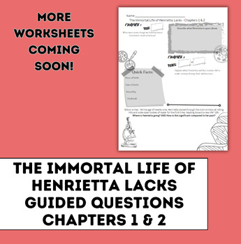 Preview of The Immortal Life of Henrietta Lacks Chapters 1 & 2 Guided Questions