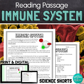 Preview of The Immune System Reading Comprehension Passage PRINT and DIGITAL