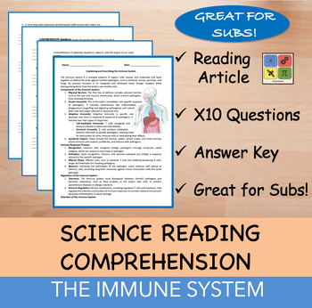 Preview of The Immune System - Reading Passage and x 10 Questions (EDITABLE)