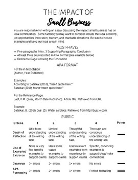 Preview of The Impact of Small Business Essay and Rubric