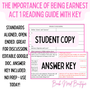 Preview of The Importance of Being Earnest Act 1 Reading Guide & Answer Key