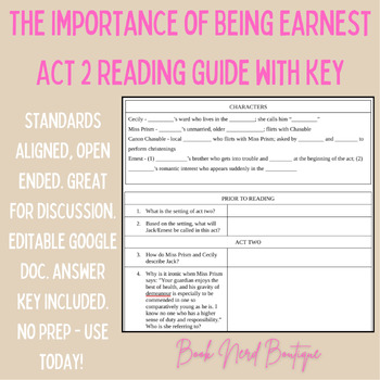 Preview of The Importance of Being Earnest Act 2 Reading Guide and Key