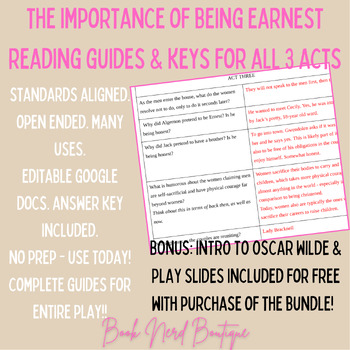Preview of The Importance of Being Earnest Study Guides for All 3 Acts & BONUS Intro Slides