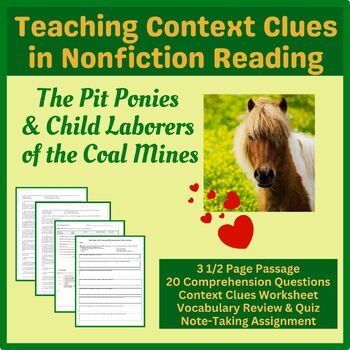 Preview of MS Nonfiction Reading Passage w/ Questions & Academic Vocabulary: Pit Ponies