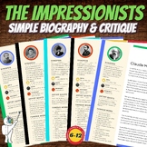 The Impressionists Biography Sheets Packet, Critique, Midd