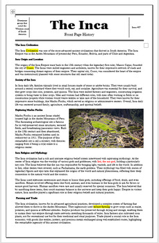 Preview of The Inca Empire: Comprehension & Analysis worksheets (2 Bonus articles included)