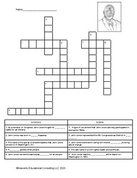 The Incredible Life of John Lewis Crossword Puzzle Grade 2 TPT