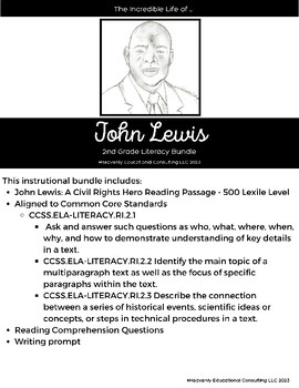 Preview of The Incredible Life of John Lewis Literacy Bundle - Grade 2