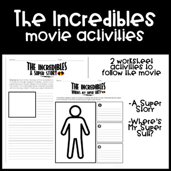 Preview of The Incredibles Movie Activities | Worksheets, SEL