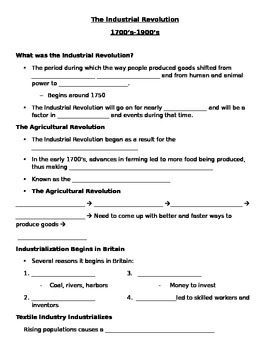 Preview of The Industrial Revolution Guided Notes Outline