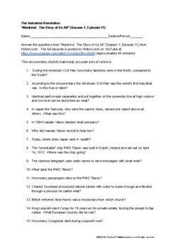 Preview of The Industrial Revolution - Mankind The Story of Us All - Viewer Worksheet