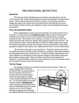 Preview of The Industrial Revolution - Reading and Assignment