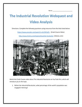 Preview of The Industrial Revolution- Webquest and Video Analysis with Key