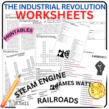 Preview of The Industrial Revolution Worksheets Crossword - Word Scramble - Word Search