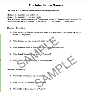 Preview of The Inheritance Games by Jennifer Lynn Barnes Novel Questions