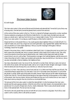 Preview of The Inner Solar System - Reading Comprehension