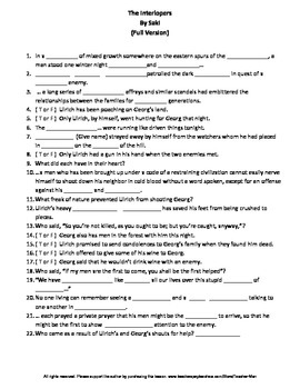 Preview of The Interlopers by Saki Complete Guided Reading Worksheet