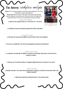 Preview of The Intern - Workplace and business movie analysis worksheet