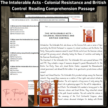 Preview of The Intolerable Acts - Colonial Resistance and British Control Reading Compreh..