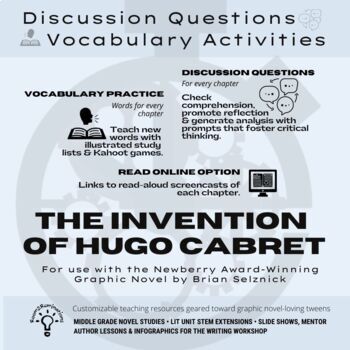 Preview of The Invention of Hugo Cabret | Brian Selznick | Discussion Questions |Vocabulary