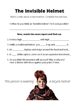 Preview of The Invisible Helmet.  Inventions. Products. Safety. Creativity. ESL. EFL. ELA