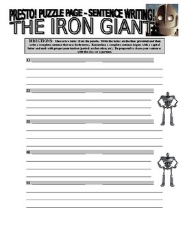 The Iron Giant Puzzle Pages (wordsearch / criss cross grid / writing / key)