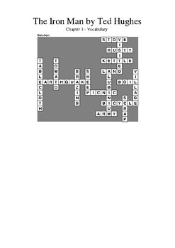The Iron Man by Ted Hughes Chapter 3 Vocabulary Crossword by M Walsh
