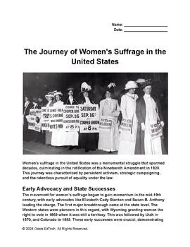 Preview of The Journey of Women's Suffrage in the United States Worksheet