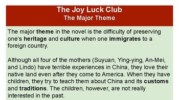Preview of The Joy Luck Club: Major and Minor Themes ppt