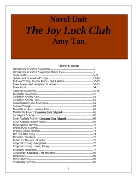 Preview of The Joy Luck Club Unit Plan. 89 pages of activities and handouts