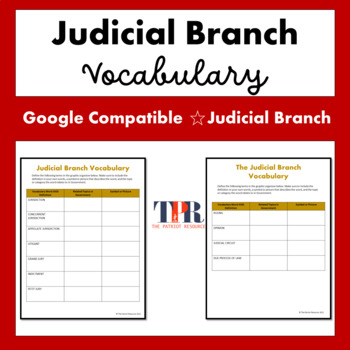 Preview of The Judicial Branch Vocabulary Terms and Graphic Organizer (Google Comp.)