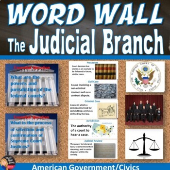 Preview of JUDICIAL BRANCH | Vocabulary WORD WALL Posters | Unit Introduction | EDITABLE