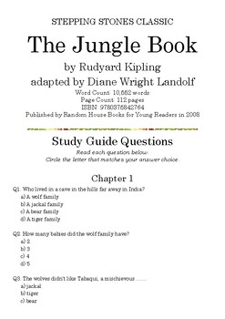 Preview of The Jungle Book (Stepping Stones) by Rudyard Kipling; Multiple-Choice Quiz
