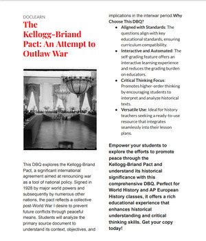 Preview of The Kellogg-Briand Pact: An Attempt to Outlaw War DBQ NO PREP/SELF GRADING DBQ