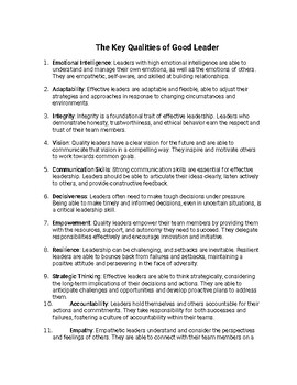 Preview of The Key Qualities of a Good Leader