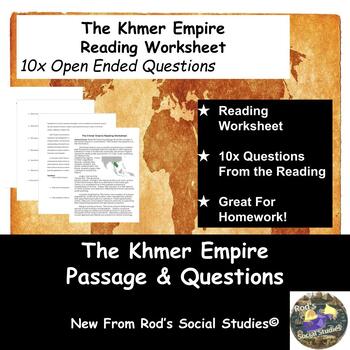 Preview of The Khmer Empire Reading Worksheet **Editable**
