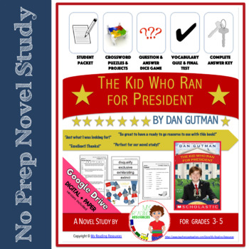Preview of Novel Study: The Kid Who Ran for President By Dan Gutman (Print + DIGITAL)