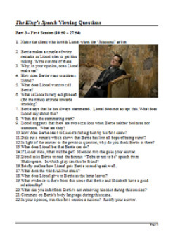 Preview of The King's Speech - Viewing Questions