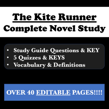 Preview of THE KITE RUNNER editable complete unit - Summer Reading Assignments