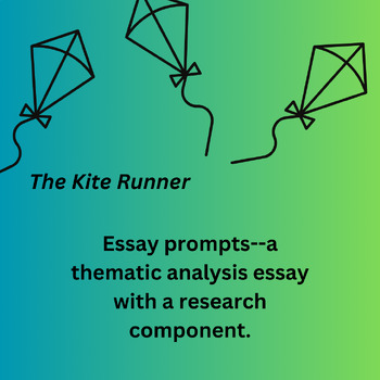 Preview of The Kite Runner Essay Prompts: Thematic Analysis with a Research Component