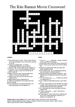 The Kite Runner Movie Crossword Puzzle by M Walsh TpT